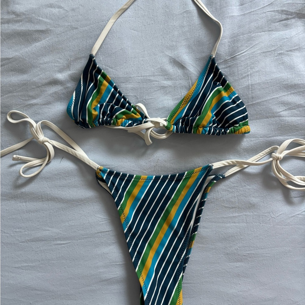 Tropic of C Striped Blue and Green Bikini Set
